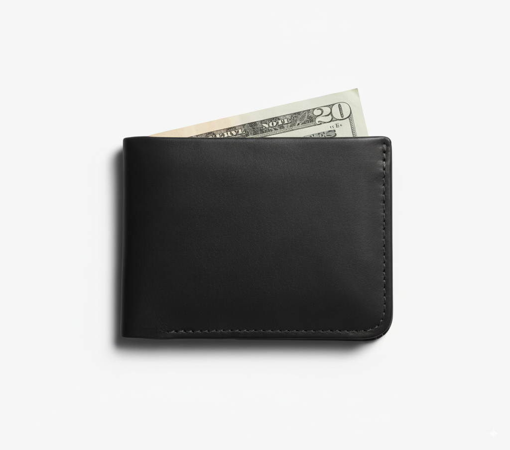 Billetera de cuero negro liso